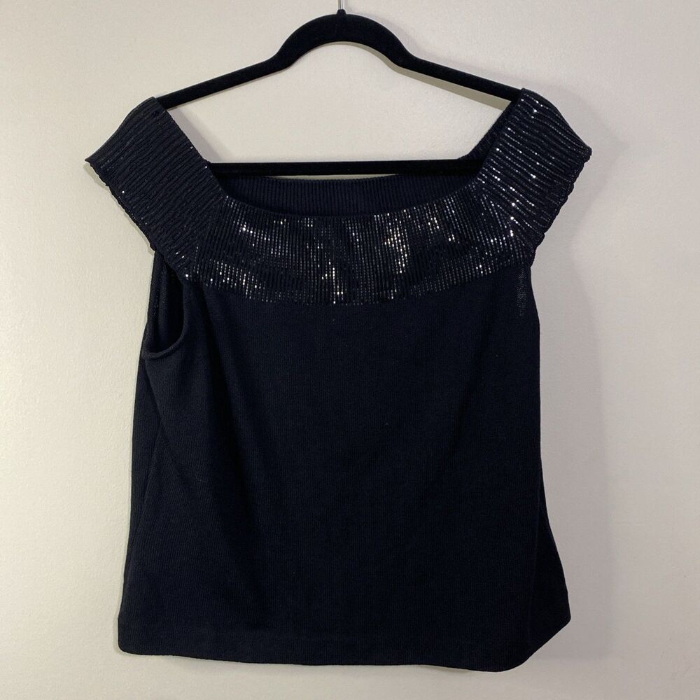 St John Evening Black And Sequin Knit Top Size 14